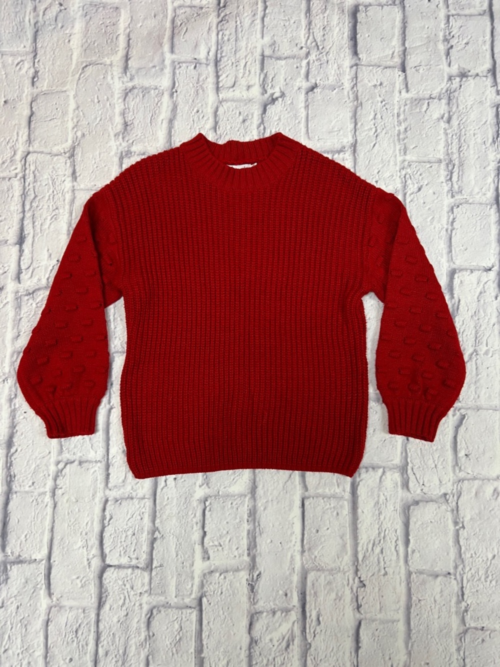 Kids Red Textured Knit Sweater - Crewneck Pullover